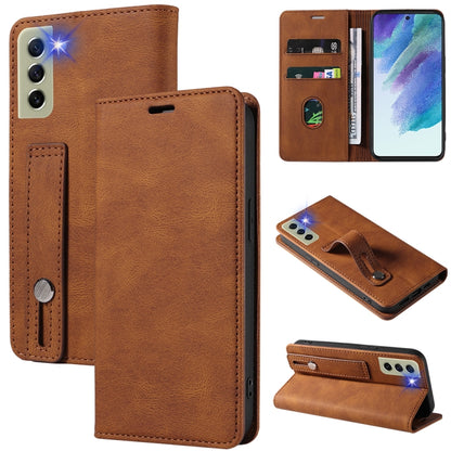 Camel brown leather magnetic phone wallet case with card slots and stand