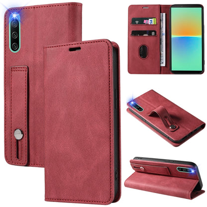 Magnetic leather phone wallet case, red with card slots and flip cover