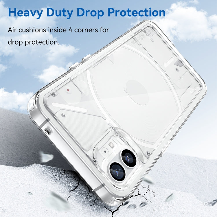 Transparent heavy-duty TPU phone case with raised edges around camera and screen