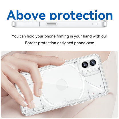 Clear TPU phone case with protective border and camera cutouts, shown in hand