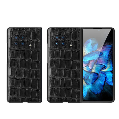Black crocodile-texture genuine leather phone case with camera cutout and buttons