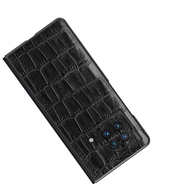 Black crocodile-texture leather phone case with embossed pattern and camera module