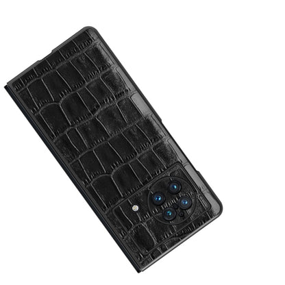 Black crocodile-texture leather phone case with embossed pattern and camera module