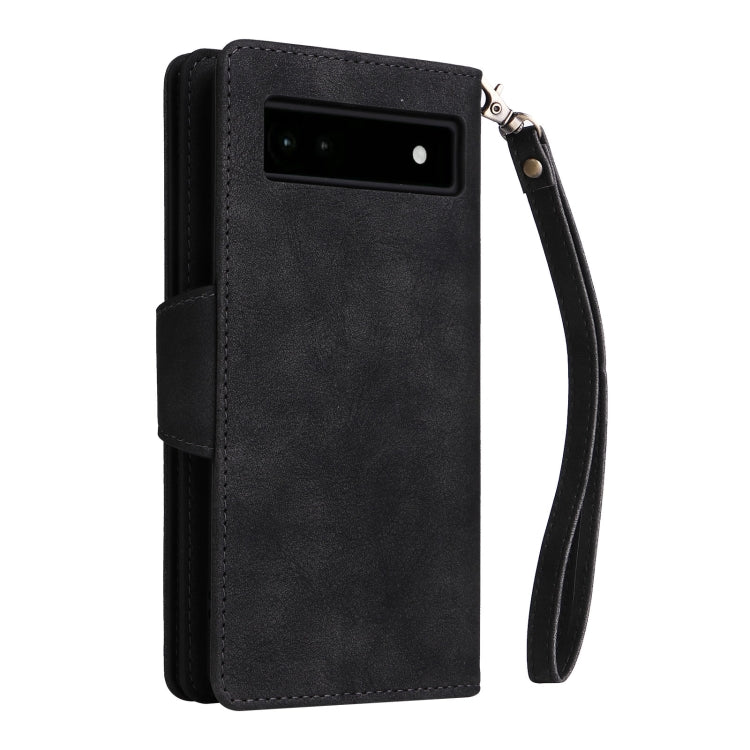 Black leather folio phone case with front camera opening and wrist strap