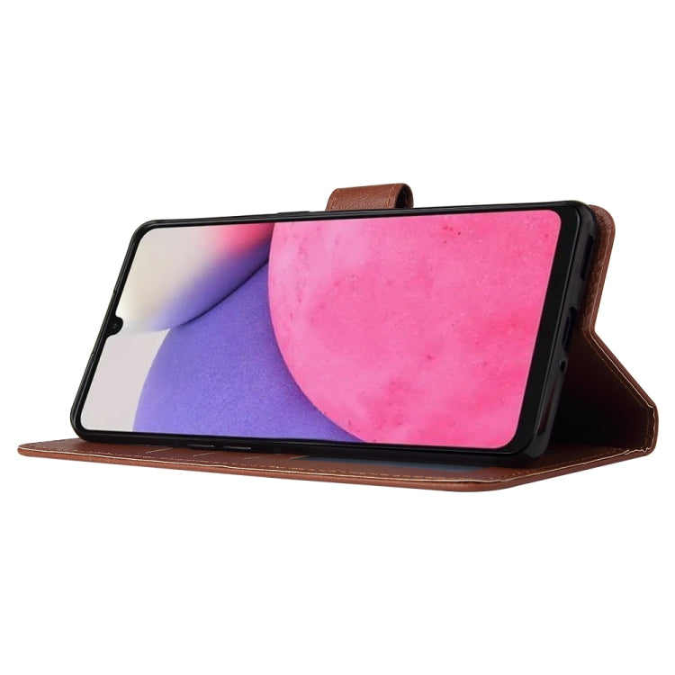 Brown leather phone case with kickstand for landscape viewing