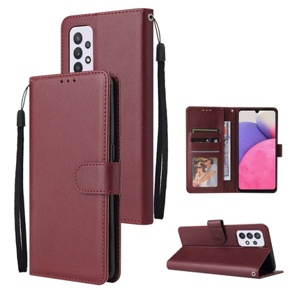 Wine-red leather folio phone case with card slots and wrist strap