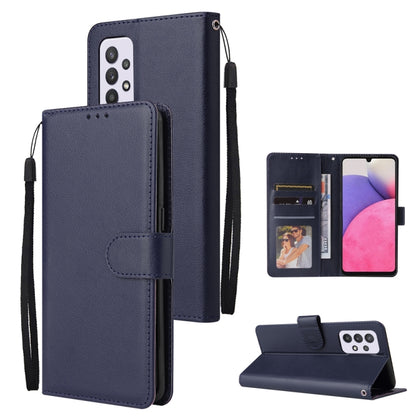 Navy blue leather wallet phone case with 3 card slots and folio stand