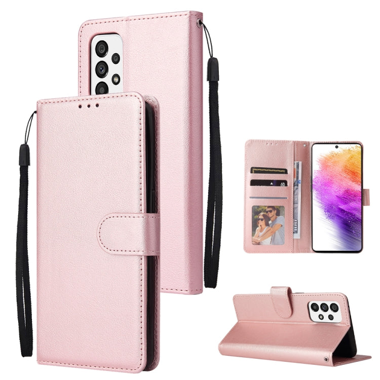 Light pink leather-style wallet phone case with 3 card slots, flip stand, wrist strap