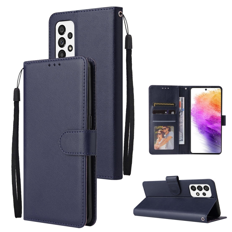 Navy leather-style wallet phone case with 3 card slots, flip stand, wrist strap