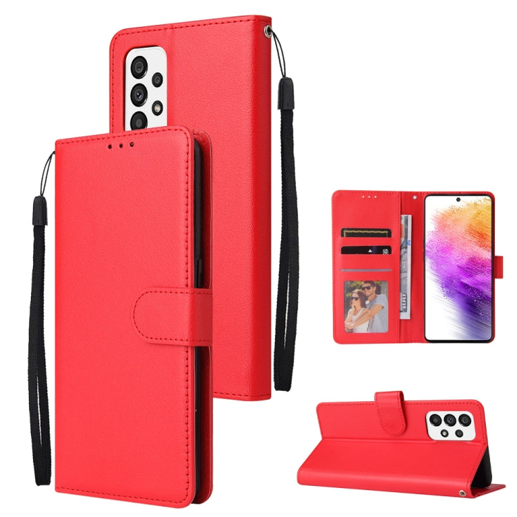 Red leather-style wallet phone case with 3 card slots, flip stand, wrist strap