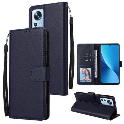Navy leather wallet phone case with 3 card slots, folio cover and wrist strap