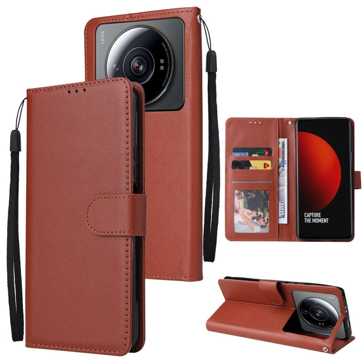 Brown leather wallet phone case with 3 card slots, folio cover and wrist strap
