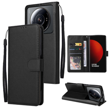 Black leather wallet phone case with 3 card slots, folio cover and wrist strap