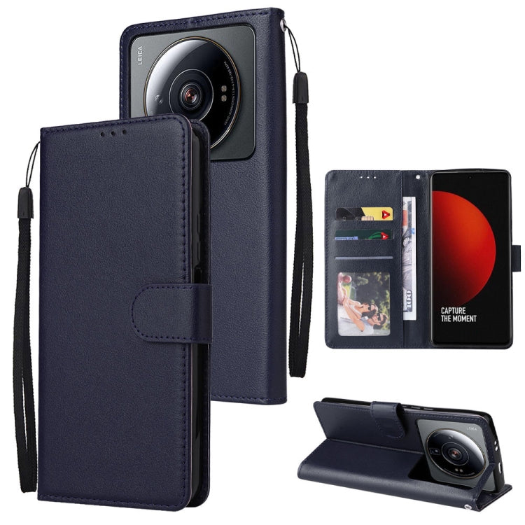 Dark navy leather wallet phone case with 3 card slots, folio cover and wrist strap