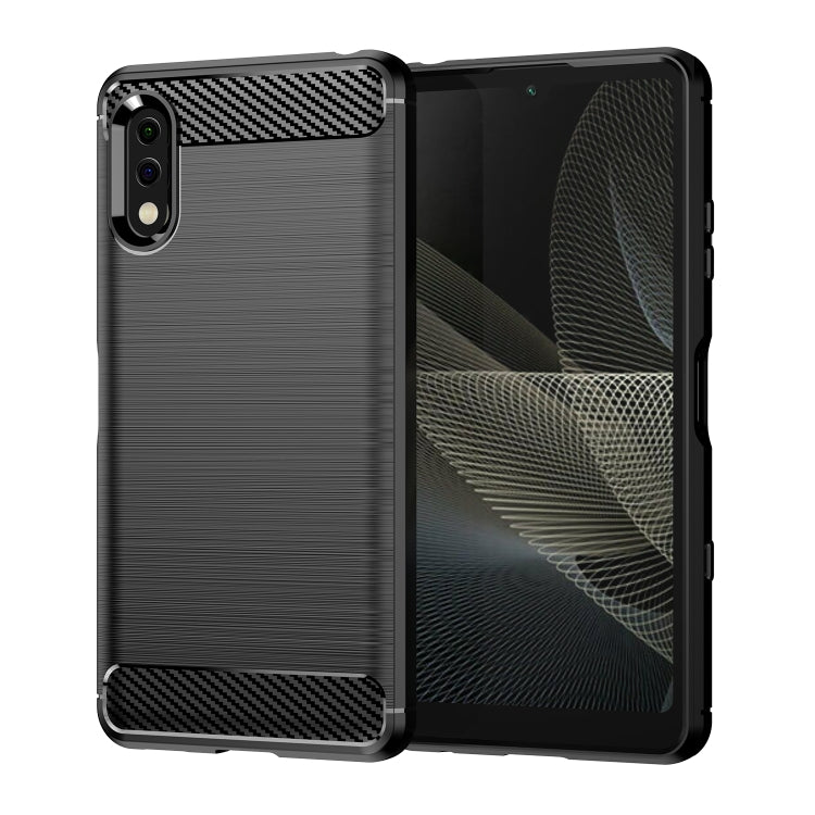 Black brushed texture TPU phone case with carbon-fiber pattern back and raised edges
