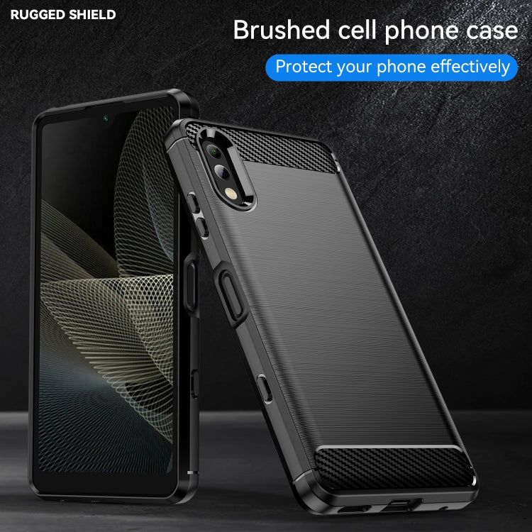 Black brushed TPU phone case with carbon-fiber grip corners and cutout openings