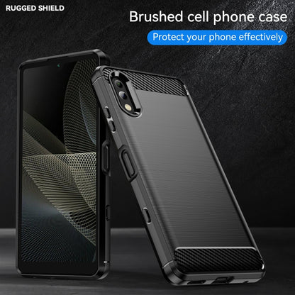 Black brushed TPU phone case with carbon-fiber grip corners and cutout openings
