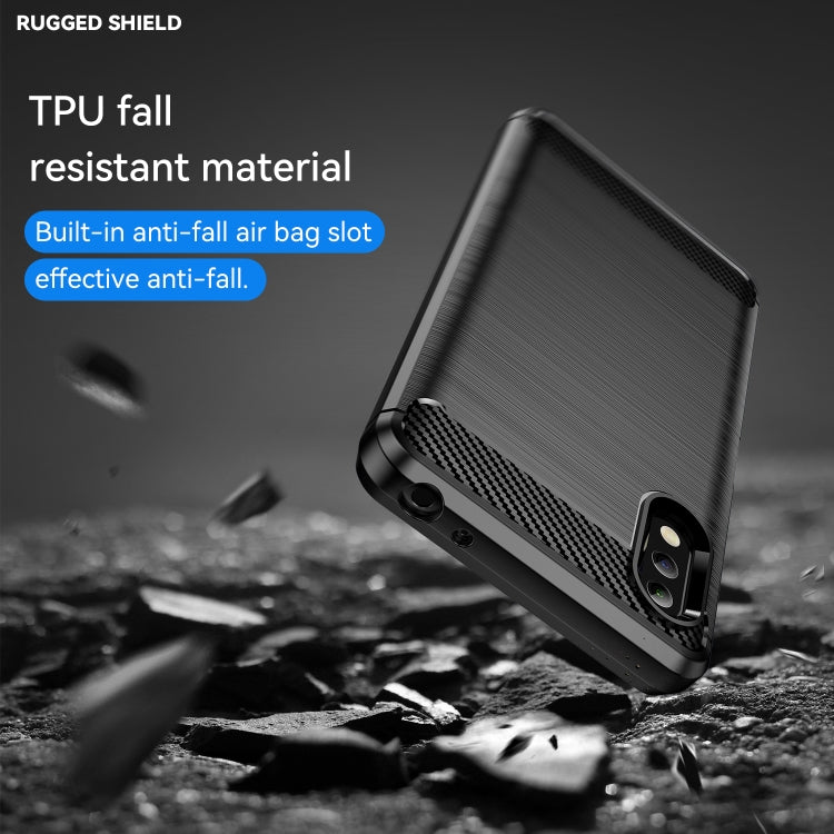 Black TPU phone case with brushed texture back and carbon-fiber side bumper