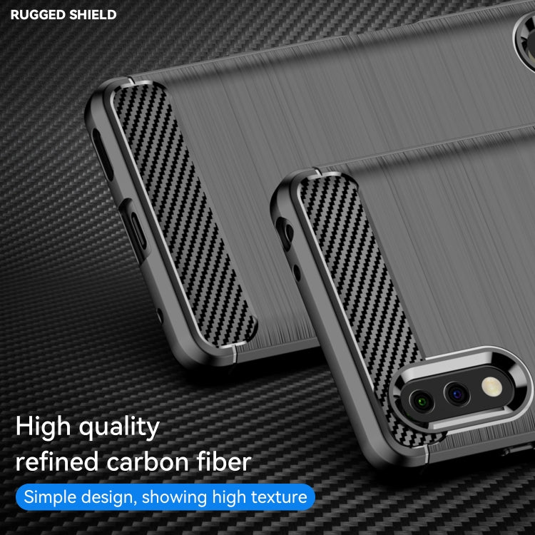 Black carbon-fiber TPU phone case with raised bumper and brushed back finish