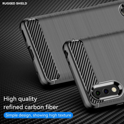 Black carbon-fiber TPU phone case with raised bumper and brushed back finish