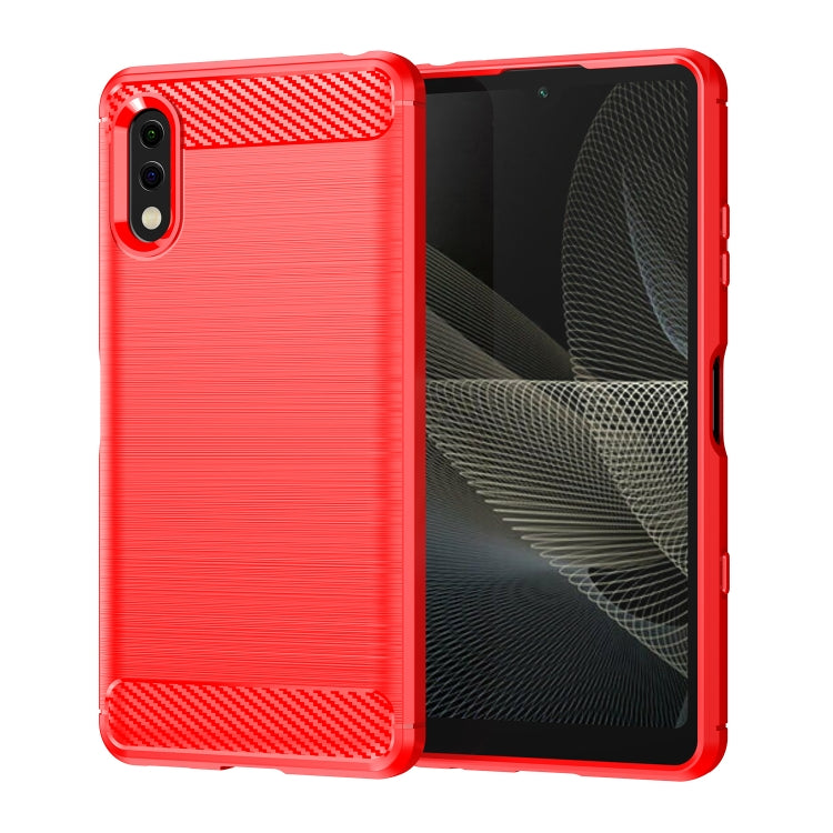Red brushed texture TPU phone case with carbon-fiber pattern back and corner trim