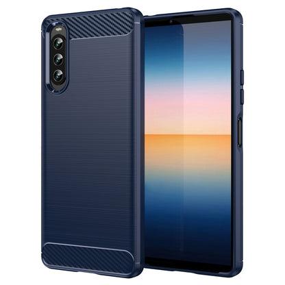 Dark blue brushed texture TPU phone case with carbon fiber top and camera cutout