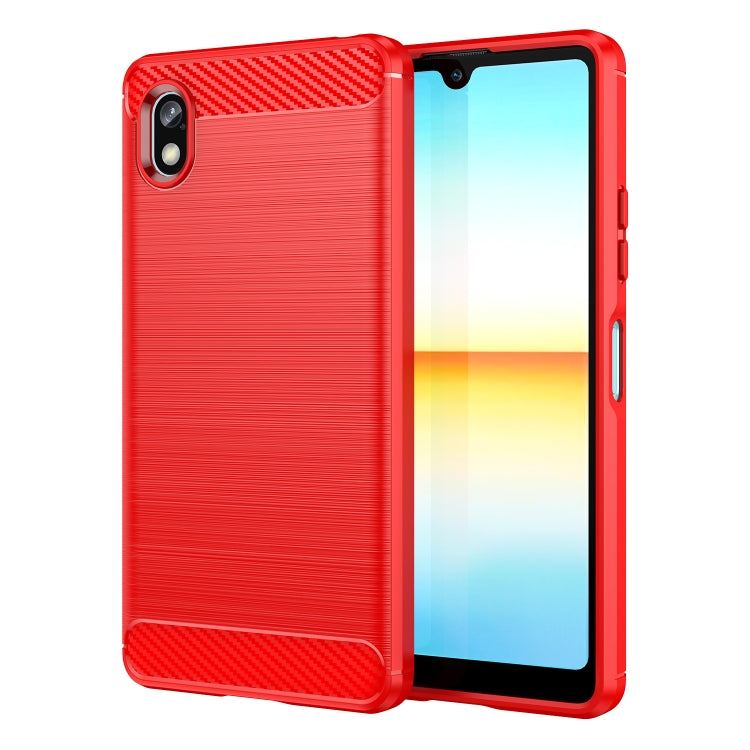 Red brushed TPU phone case with carbon fiber top and camera cutout
