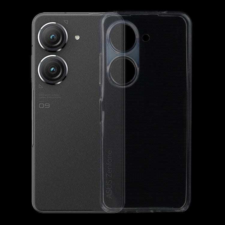 Transparent ultra-thin TPU phone case with camera and button cutouts.
