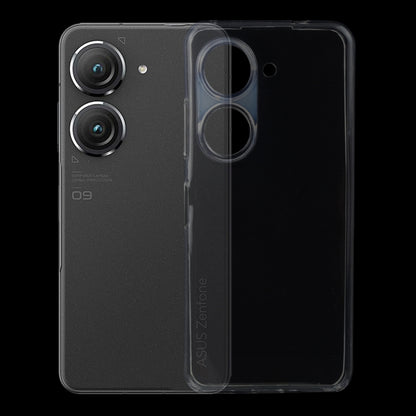 Transparent ultra-thin TPU phone case with camera and button cutouts.