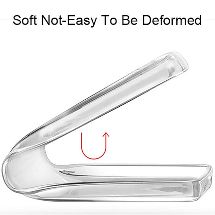 Clear TPU phone case with flexible, non-deforming curved edges design.