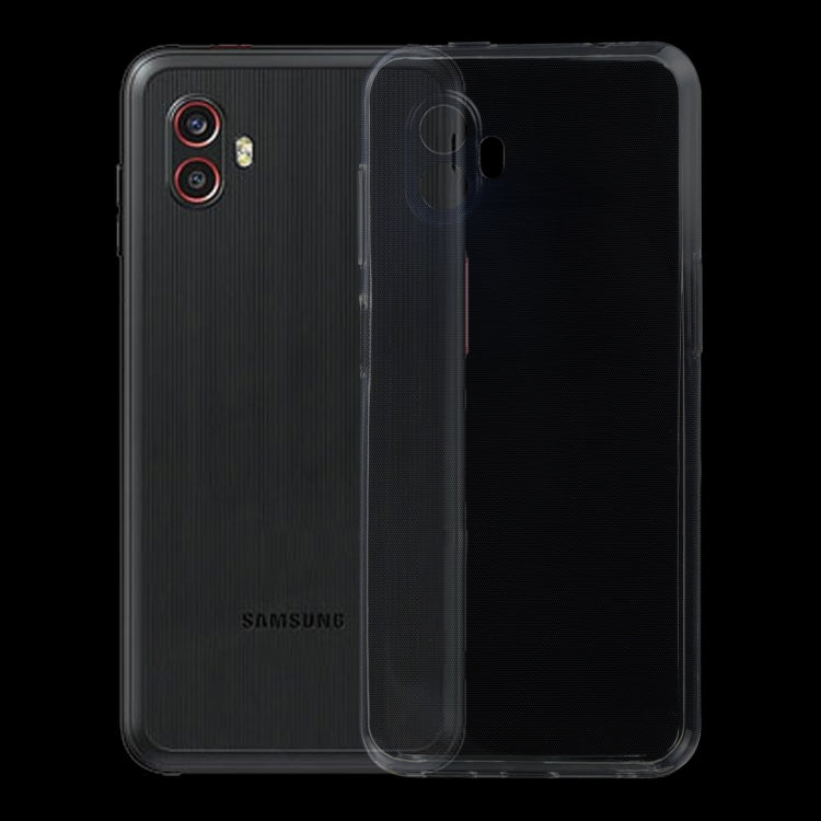 Transparent TPU phone case for a phone, showing camera cutouts and side coverage.