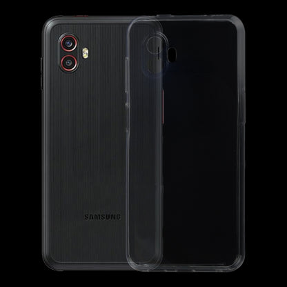 Transparent TPU phone case for a phone, showing camera cutouts and side coverage.