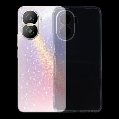 Clear TPU phone case on a purple Honor phone, showing camera cutouts and buttons.