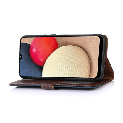 RFID leather wallet phone case with litchi texture, brown with blue edging for Nothing Phone 1