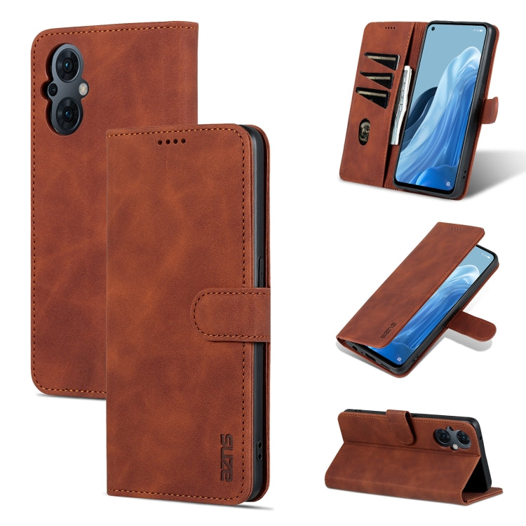 Brown flip leather phone case with stitched edges, card window, and camera cutouts