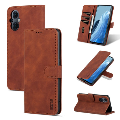 Brown flip leather phone case with stitched edges, card window, and camera cutouts