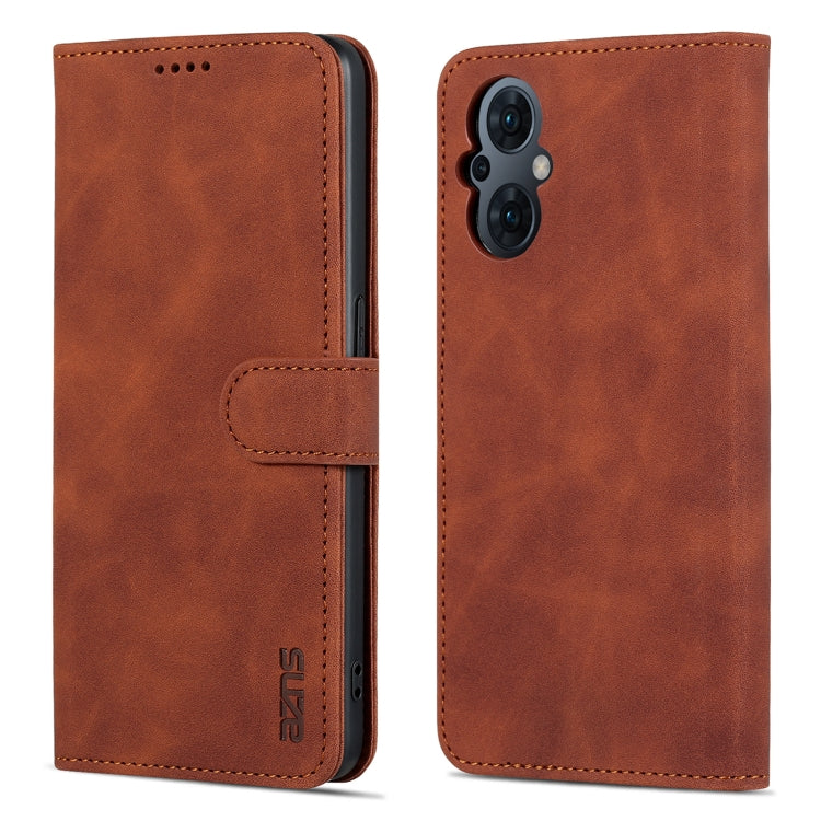 Brown leather flip phone case, front cover and back panel with camera opening