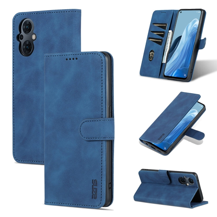 Blue flip leather phone case with card wallet flap and camera cutouts