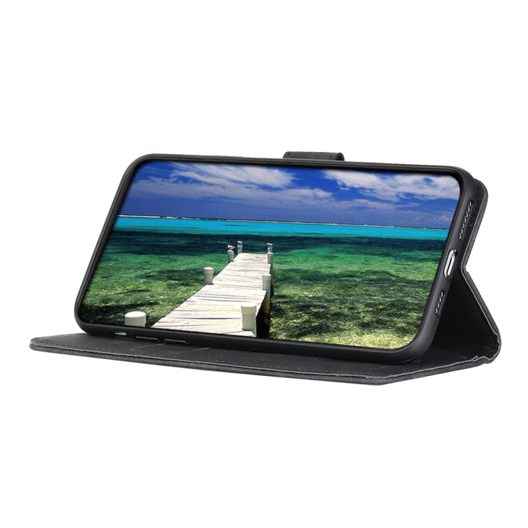 Retro texture leather phone case, black folio standing with viewing stand angle
