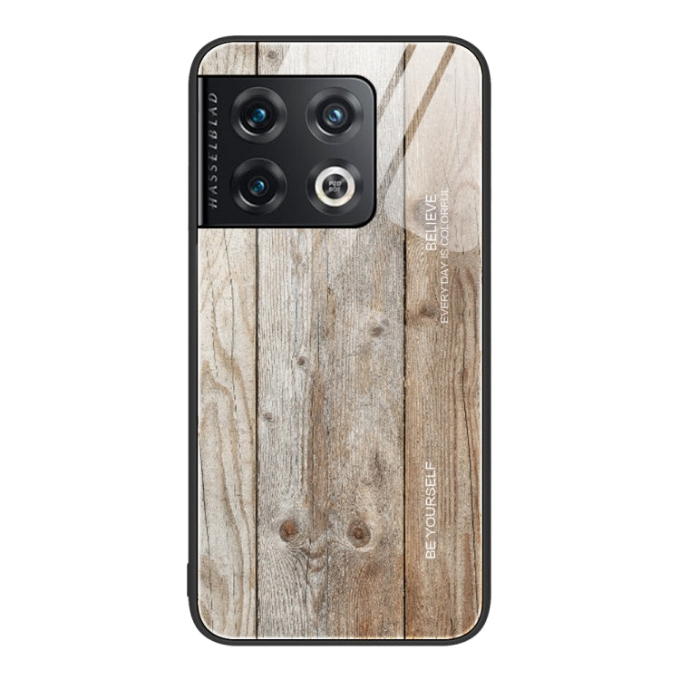 Wood grain glass phone case with camera cutouts and light wood grain pattern
