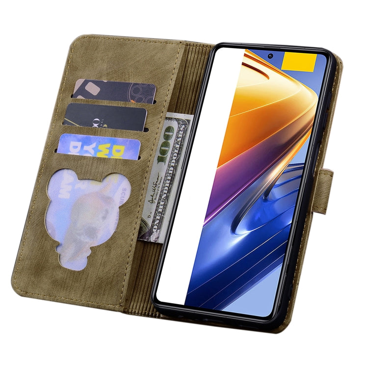 Beige folio phone case with card slots and embossed floral sakura cat design