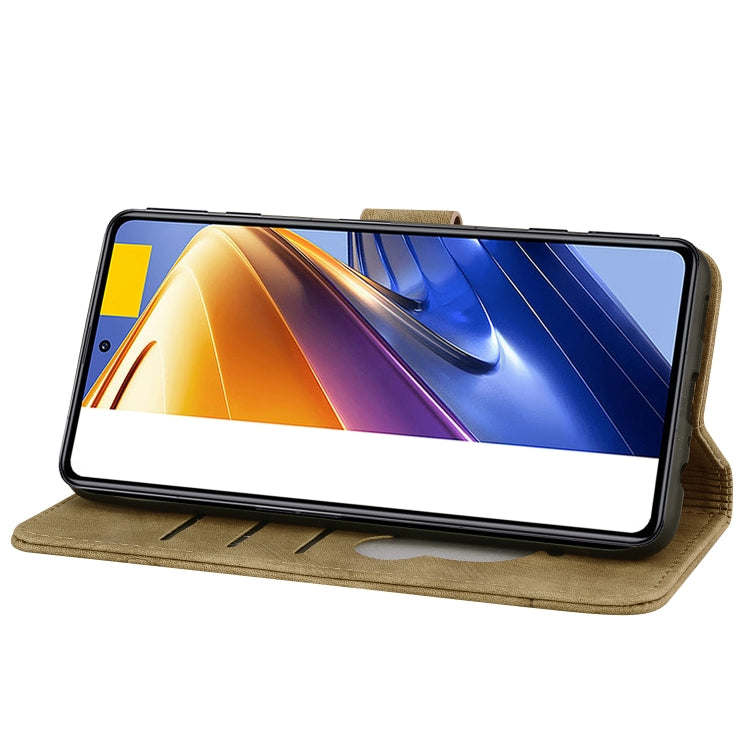 Beige folio phone case with magnetic strap and stand for phone viewing