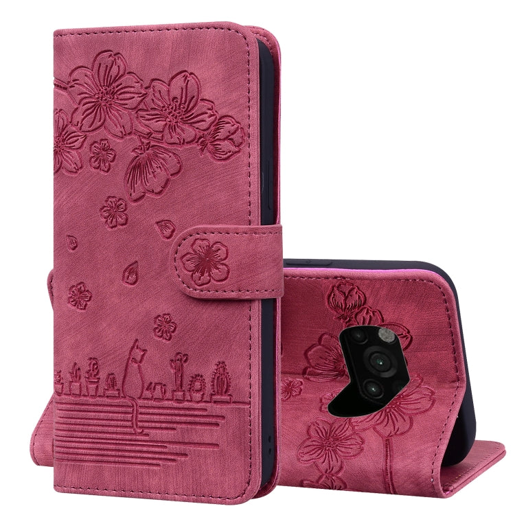 Sakura embossed faux leather phone case wallet in rose pink, with magnetic flap view