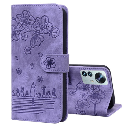 Lavender embossed floral flip phone case with kickstand and side button openings