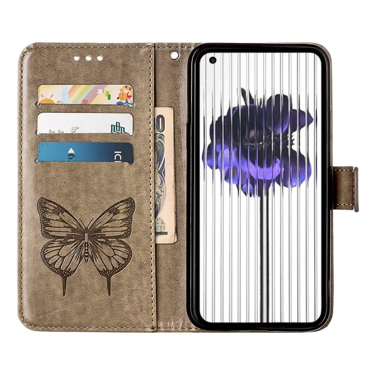 Embossed butterfly leather phone case with flip cover, card slots, for Nothing Phone 1
