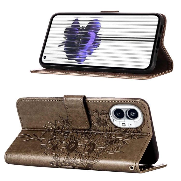 Embossed butterfly leather folio phone case with viewing stand, for Nothing Phone 1