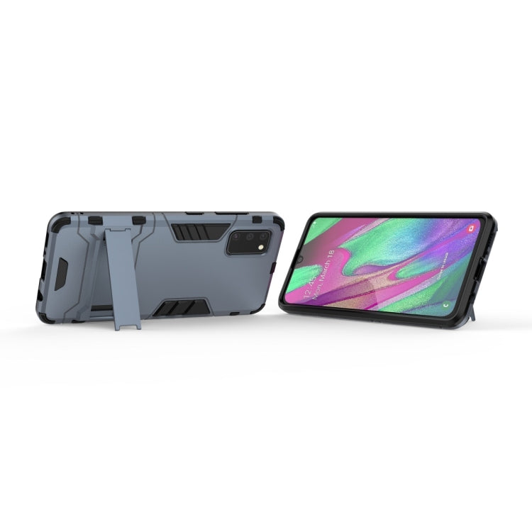 Shockproof phone case with kickstand stand, blue-gray back and camera cutout