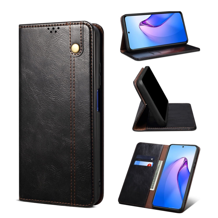 Black leather phone case with card slot and folio stand