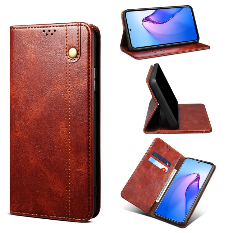 Brown leather phone case with card slot and folio stand