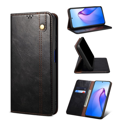 Black leather phone case with card slot and folio stand